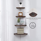 Corner Shelves, Floating Corner Shelf, Set of 2 16inch Solid Oak Wood Corner Wall Shelves, Round End with Wire Hole for Small Plant for Bedroom Kitchen, Living Room