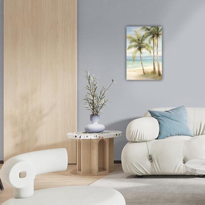 LURENCZH Tropical Beach Canvas Wall Art Seaside Palm Tree Picture Wall Decor Ocean Scenery Painting Prints for Bathroom Decor Framed(Beach-3,12.00" x 18.00")