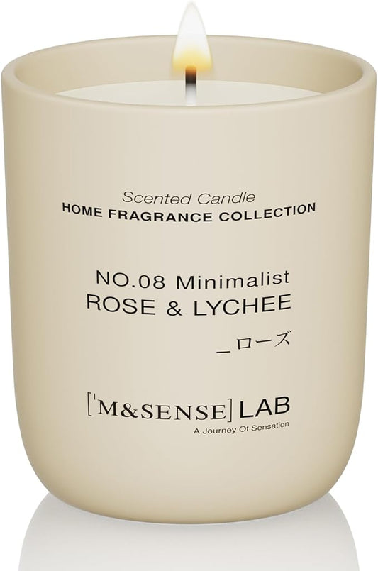M&SENSE Natural Soy Candle| Rose & Lychee | 5.3 oz | Minimalist Scented Candle for Relaxation, Gifting, Home Décor | for Bedroom, Office, Party Small