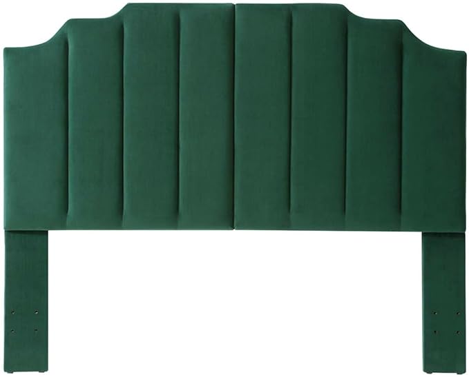 24KF Jade Velvet Tufted Queen Upholstered Headboard, Modern Vertical Channel Design California Queen/Full Headboard with Stepped Silhouette Top Edge,Jade