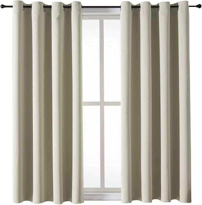ChrisDowa Grommet Room Darkening Curtains for Bedroom and Living Room - 2 Panels Set Thermal Insulated Blackout Curtains (Beige, 52W x 54L )