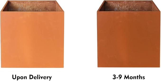 Corten Steel Planter Box Metal Planters Square Outdoor Steel Planter Cube Rustic Flower Pot 16 Inch Integral Durable Antique for Commercial Residential Garden Patio Deck and Backyard