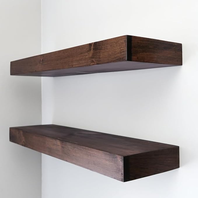 Modern Floating Shelves 3 Inches Thick for Wall, Wide Shelves for Kitchen, Living Room, Bedroom, and Bathroom, Natural Pine Wood, Rustic Wooden Shelf, (Set of 2) (Provincial, 48Lx3Hx6D)