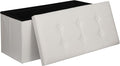 SUPER DEAL Folding Storage Ottoman Bench, Waterproof Faux Leather Ottoman Padded Seat Footrest Bench for Living Room, Bedroom, Entryway, Small Spaces, 15 x 30 x 15 inches, Creamy White