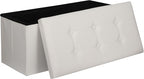 SUPER DEAL Folding Storage Ottoman Bench, Waterproof Faux Leather Ottoman Padded Seat Footrest Bench for Living Room, Bedroom, Entryway, Small Spaces, 15 x 30 x 15 inches, Creamy White