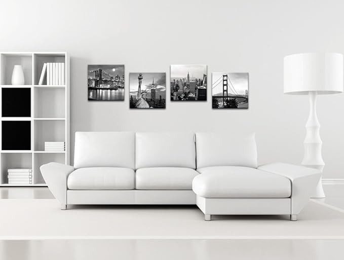 LevvArts Black and White City Wall Art Modern Brooklyn Bridge Picture Prints US Cityscape Canvas Artwork for Bedroom Home Decor
