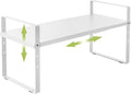 Expandable Cabinet Shelf Organizer Rack, Stackable Kitchen Counter Storage Shelves Stand, Adjustable Height Pantry Shelf Spice Rack (White, 1 Pack)