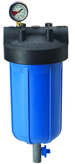Pentair Pentek 150360 PBH Big Blue Bag Filter Housing, 1" NPT #10 Bag Vessel Assembly with Gauge, Wrench and Drain Valve, 10-Inch, Black/Blue