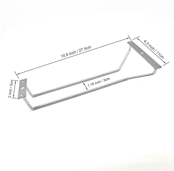 10.8 Inch Wine Glass Rack, Under Cabinet Wine Glass Holder, Wine Glass Hangers Under Shelf, Chrome Finish Stemware Rack, Hanging Stemware Holder for Cabinet Kitchen Bar, Set of 2