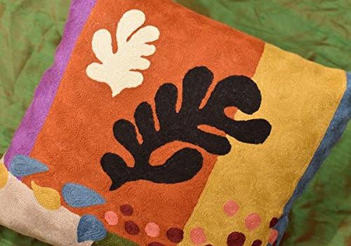 Matisse Coral Pillow Cover | Orange Modern Pillows | Modern Chair Cushion| Farmhouse Pillows | Flower Outdoor Pillow | Mid Century Chair Cushion | Hand Embroidered Wool Size 18x18