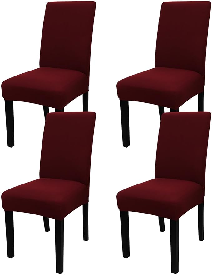 JQinHome 4 Pcs Dining Chair Slipcover, High Stretch Removable Washable Chair Seat Protector Cover for Home Party Hotel Wedding Ceremony