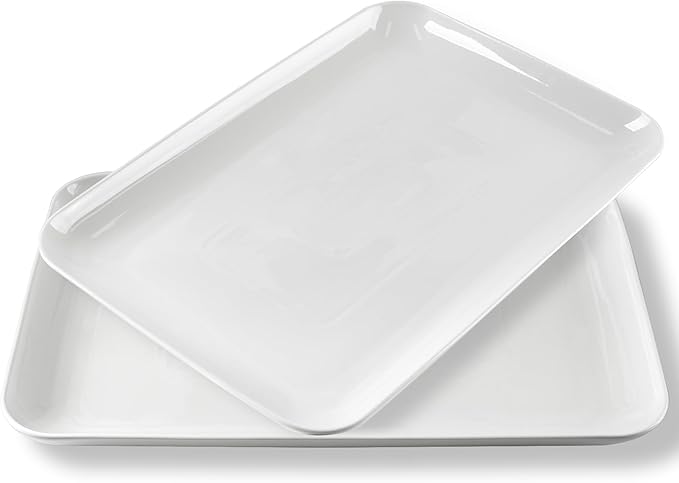 DELLING Large Serving Platter, 18" x 12.3" Serving Tray-Set of 2, White Platters for Serving Food, Serving Trays for Party, Fruit, Appetizer, Serving Trays for Entertaining at Parties and Weddings