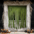RunNico 2Pcs 85" x 60" Large Halloween Door Curtain Decoration, Green Gauze Doorway Curtain, Creepy Cloth Strip Drape for Halloween Horror Theme Party Haunted House Costume Decor