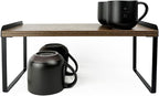 Mitus Shelf Organizer and Storage, Tiered Wood Cabinet Rack for The Kitchen Counter, Bathroom Counter, Pantry Cupboard, Office Desk Bookshelf, 16" Wide Walnut Brown and Black (Large)