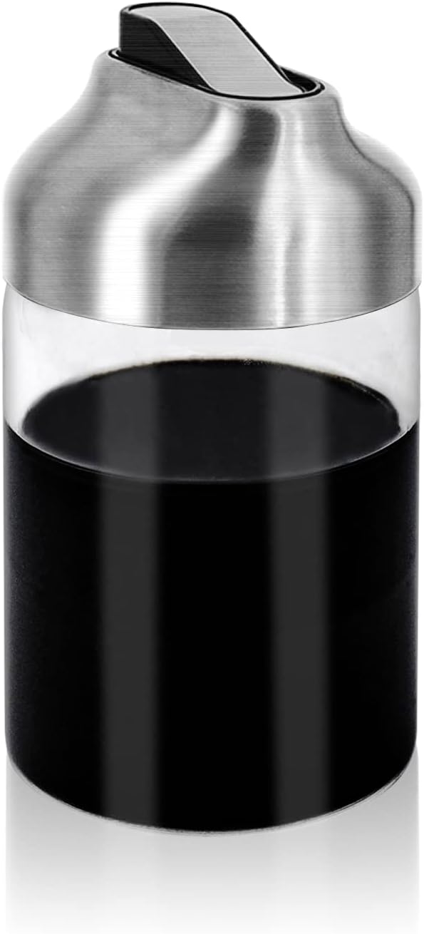 Aelga Soy Sauce Dispenser, 7oz Non-Drip Spout Oil and Vinegar Dispenser with Auto Flip Cap, Glass Oil Cruet for Kitchen Cooking