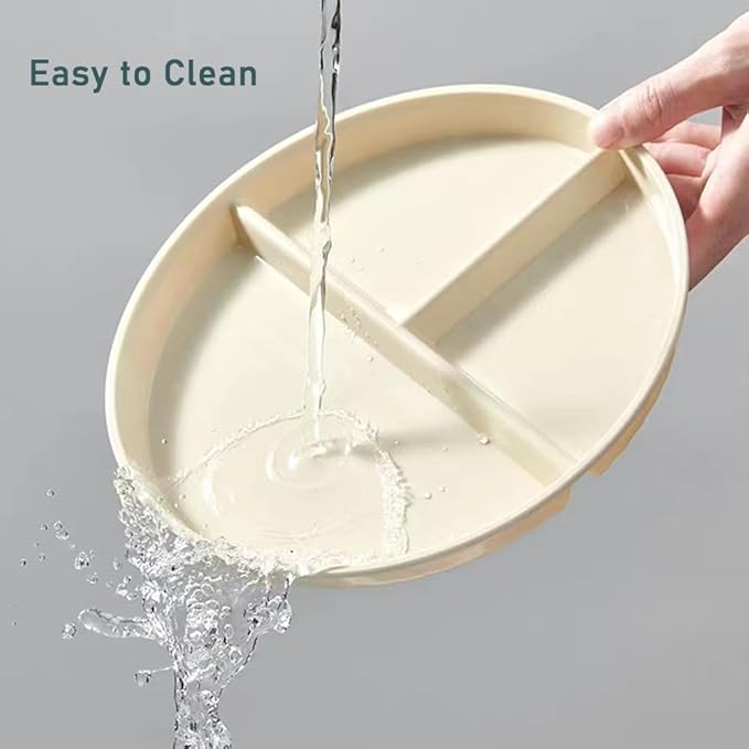 9" Unbreakable Divided Plates Set of 5, Wheat Straw Plate Reusable Dinnerware Portion Control Plates, Round Bariatric Plastic Plate for Kids Adults, BPA-free, Dishwasher Safe
