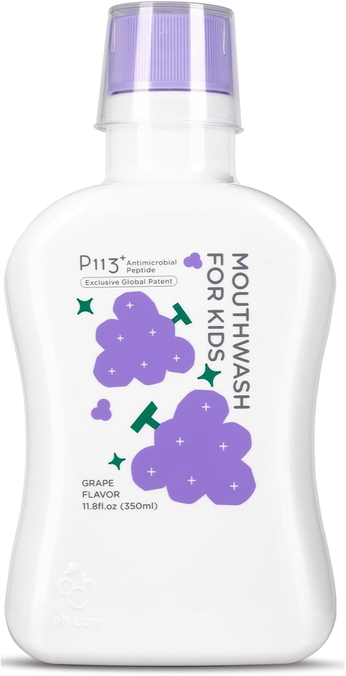 Kids mouthwash, Alcohol Fluoride Free Mouthwash for Kids, Natural P113+, Grape Flavor, 11.08 fl oz