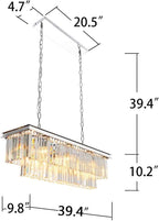 L39.4 Chrome Rectangle Modern Crystal Chandeliers Lighting Rectangular Pendant Ceiling Lights Fixture Lamp for Dining Living Room