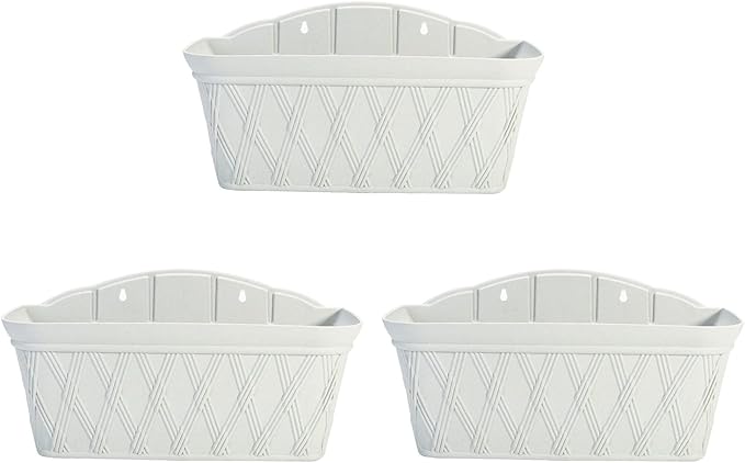 Sungmor 3 Pack Wall Hanging Planters, 16.5 Inch Railing Fence Hanging Flower Pots, Thickened Plastic Water Storage Plant Pot, Indoor Outdoor Garden Balcony Decor, Light Grey Large Plant Basket