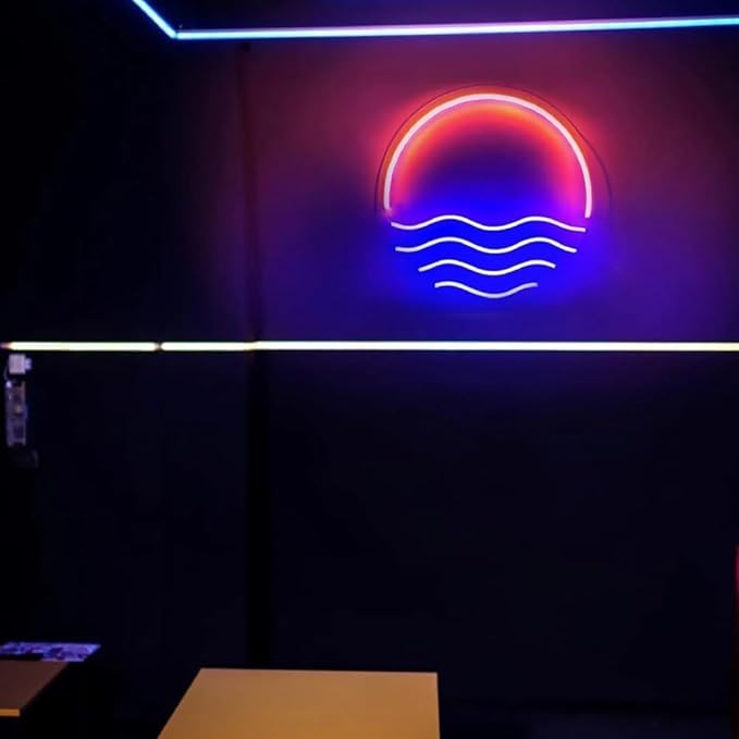 LED Decorative Lights USB Mountains Sunrise Sunset Led Neon Signs Home Decoration Wall Art Holiday Gift Brightness Adjustable 15''x15''