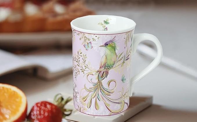 Lightahead Elegant Bone China Two Coffee Mugs Set in Bird Design 10.8 oz Each Cup in Attractive Gift Box
