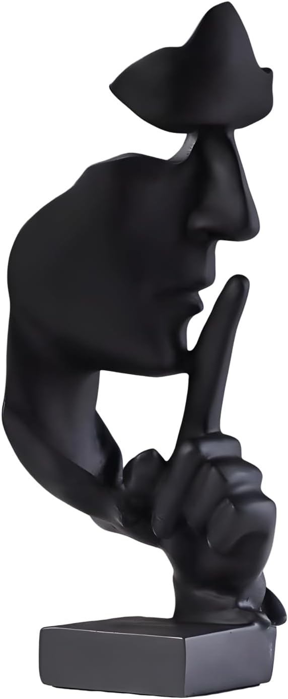 aboxoo Thinker Statue, Silence is Gold Abstract Art Figurine, Modern Home Resin Sculptures Decorative Objects Piano Desktop Decor for Creative Room Home, Office Study Decor (Large Black)