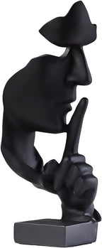 aboxoo Thinker Statue, Silence is Gold Abstract Art Figurine, Modern Home Resin Sculptures Decorative Objects Piano Desktop Decor for Creative Room Home, Office Study Decor (Large Black)