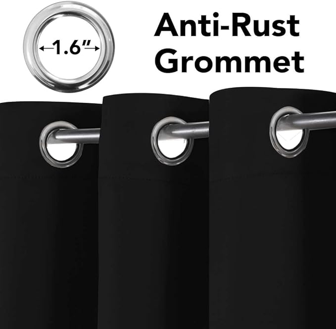 H.VERSAILTEX Blackout Curtains for Bedroom Thermal Insulated Room Darkening Living Room Curtains 63 Inch Long Grommet Privacy Protection Window Curtain Panels/Drapes for Nursery, 2 Panels,Jet Black