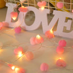 9.85Ft String Lights with 20 Pink Heart LEDs 20 Pink Pom Poms Garland Lights with Timer Valentine Decoration for Home Kid Bedroom Mother's Day Wedding Party Valentine's Day Decor