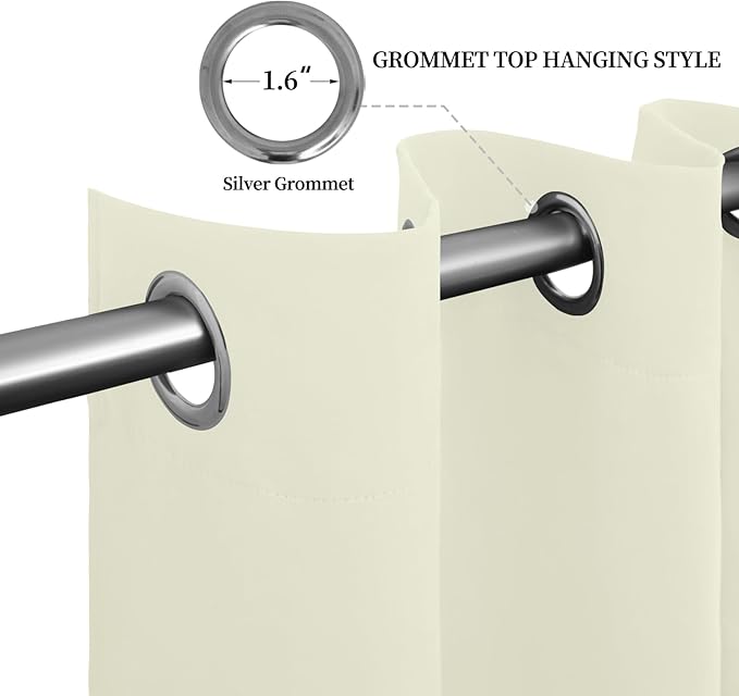 Easy-Going Blackout Curtains for Bedroom, Solid Thermal Insulated Grommet and Noise Reduction Window Drapes, Room Darkening Curtains for Living Room, 2 Panels (52x96 in,Ivory)