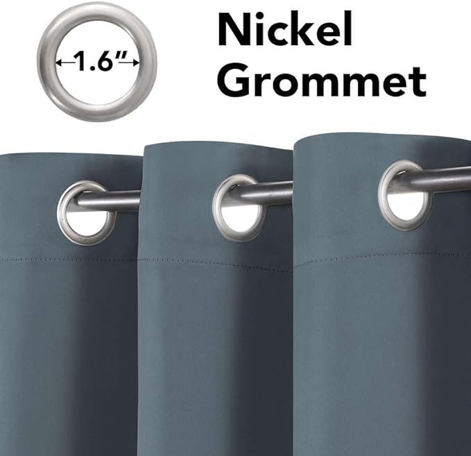 H.VERSAILTEX Elegant Grommet Blackout Thermal Insualted Solid Curtains/Drapes,Window Treatment Panels (Set of 2, Stone Blue, 52" W x 96" L)