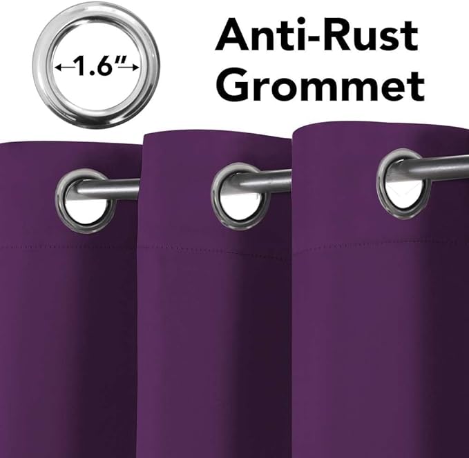 H.VERSAILTEX Blackout Curtains for Bedroom Thermal Insulated Room Darkening Living Room Curtains 72 Inch Long Grommet Privacy Protection Window Curtain Panels/Drapes for Nursery, 2 Panels,Plum Purple