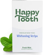 Happy Tooth Natural Teeth Whitening Kit, Strips for Sensitive Teeth, Enamel Safe, Dentist Formulated, Fluoride Free, Natural Ingredients, Gentle Daily Use, 28 Strips, 14 Treatments, Fresh Mint Flavor