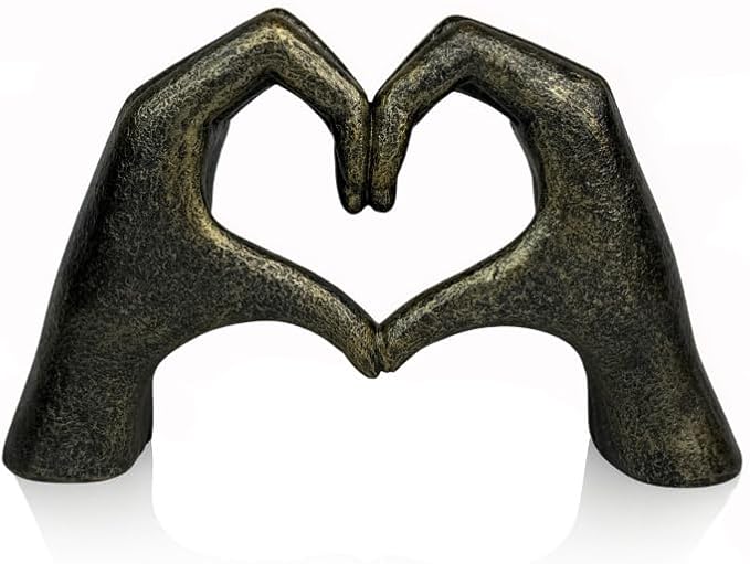 Top Brass Large Rustic Heart Hands Sculpture, 9 3/4” Resin Love Statue – Romantic Decor Accent for Shelf or Mantel – Perfect for Wedding, Valentine's Day or Anniversary (Rustic Cast Iron)