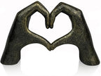 Top Brass Large Rustic Heart Hands Sculpture, 9 3/4” Resin Love Statue – Romantic Decor Accent for Shelf or Mantel – Perfect for Wedding, Valentine's Day or Anniversary (Rustic Cast Iron)