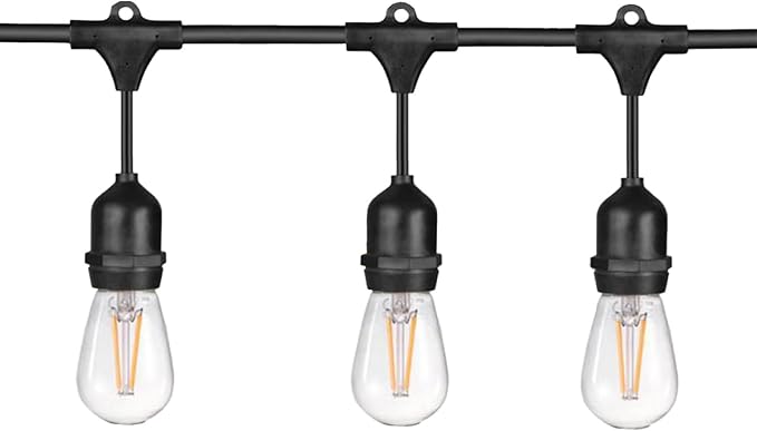 Sunlite 80571 24ft Outdoor String Lights, 1.5W Commercial Grade, Waterproof, Linkable Strands, UL Listed, 7 Hanging Sockets, Shatterproof LED Edison Bulbs Included, 2700K Warm White