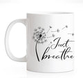 RZHV Just Breathe 11 Oz Novelty Mug, Funny Dandelion Coffee Mug for Floral Lover, Calming Gifts for Yoga Lover, Meditation Mental Health Gifts for Women