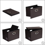 PRANDOM Large Collapsible Storage Bin with Lid [1-Pack] Leather Fabric Foldable Storage Box Organizer Containes Basket Cube with Cover for Home Bedroom Closet Office Nursery Brown (17.7x11.8x11.8)