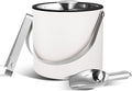 Insulated Ice Bucket with Silicone Lid, Scoop, Tongs & Strainer, 3L Stainless Steel Double Wall Ice Buckets for Parties & Cocktail Bar, Champagne Ice Bucket with Lid for Freezer, Ivory
