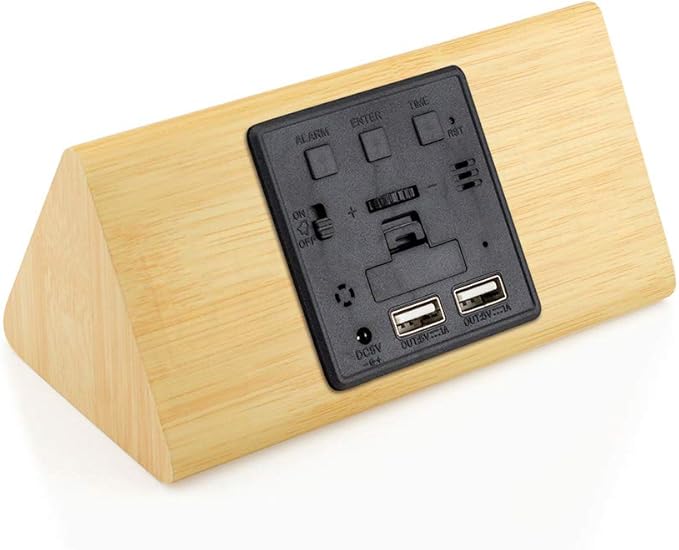 OCT17 Wooden Alarm Clock, Wood Alarm Clock Smart LED Digital Clock for Bedroom/desks, Upgraded with Time Temperature, Adjustable Brightness and Voice Control, Humidity Displaying - Bamboo