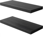 Floating Shelf, Set of 2 Wall Shelf, 30 in W x 12.75 in D x 2 in H Wooden Floating Wall Shelf with Invisible Brackets for Living Room/Bedroom/Bathroom/Kitchen Storage and Decor, Black Wood