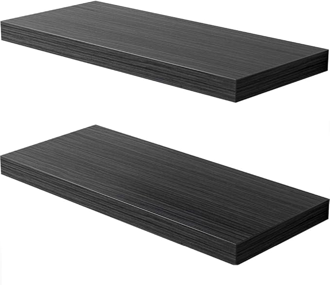 Floating Shelf, Set of 2 Wall Shelf, 30 in W x 12.75 in D x 2 in H Wooden Floating Wall Shelf with Invisible Brackets for Living Room/Bedroom/Bathroom/Kitchen Storage and Decor, Black Wood