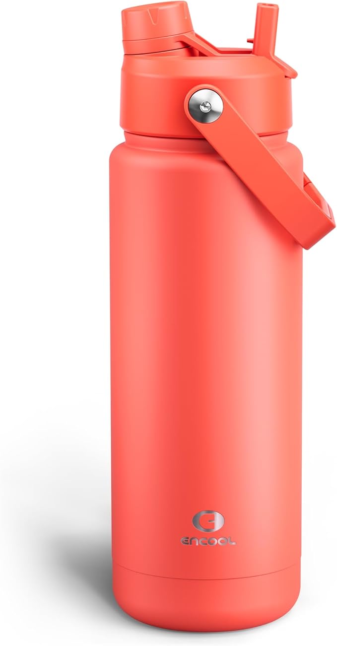 Insulated Water Bottle with Straw Stainless Steel Water Bottle, Leak-Proof, BPA-Free, Double Wall Vacuum Keeps Cold for 24 Hours for Sports, Travel, School (32 oz, Tawny Orange)
