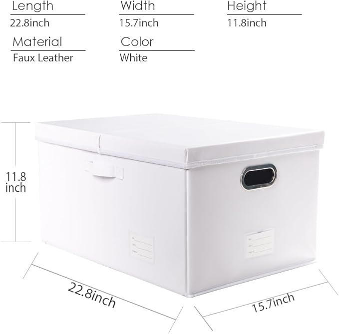 PRANDOM Collapsible Storage Box with Lid [1-Pack] Leather Fabric Foldable Storage Bin Organizer Container Basket Cube with Cover for Home Bedroom Closet Office Nursery White (22.8X15.7X11.8)