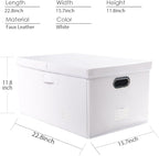 PRANDOM Collapsible Storage Box with Lid [1-Pack] Leather Fabric Foldable Storage Bin Organizer Container Basket Cube with Cover for Home Bedroom Closet Office Nursery White (22.8X15.7X11.8)