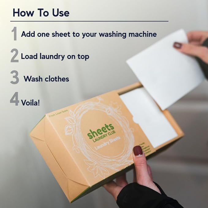 Sheets Laundry Club Laundry Detergent Sheets, 100 Loads - Fresh Linen Scent, Eco-Friendly, Quick-Dissolving Formula, Hypoallergenic, Septic Safe, Plastic-Free Packaging - 50 Sheets