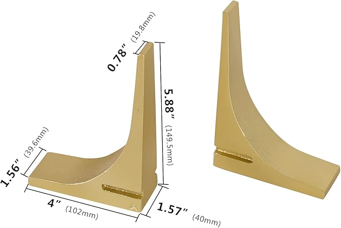 Ambipolar Gold Cast Iron Bookends, Sharp Triangle Theme, Decorative Bookends for Living Room, Office, Desktop, Bookshelves Decor, Bookends for Heavy Books