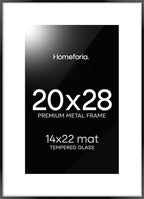 Homeforia 20 x 28 Picture Frame Black, High End Metal 20x28 Poster Frames with Mat 14x22 for Photo, 20 x 28 Black Frame Matted to 14 x 22 Print, 28x20 Hanging Frame, Tempered Glass, Wall Kit, Set of 1