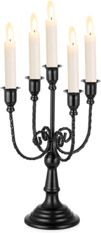Sziqiqi Candelabra Black Candle Holders - 5 Arms Candlestick Centerpiece for Tables Vintage Candleholder Stand for Halloween Thanksgiving Decor