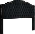 24KF Upholstered Button Tufted King Size Headboard with Nailhead Trim, Soft Velvet Fabric Headboard King/Cal King Size-Black